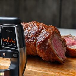 Wireless meat thermometer with probes inserted into a roast